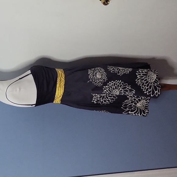Anthropologie Floreat Dress Spaghetti Strap Dark Gray Yellow 4 Floral Dressy - Picture 4 of 7